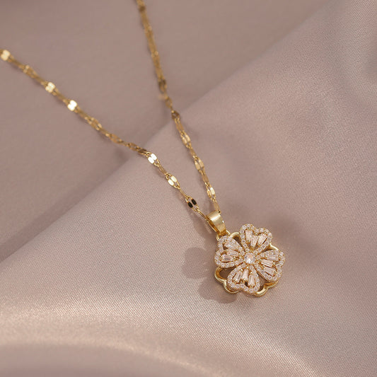 Minimalist Four-Leaf Clover Pendant Necklace for Women Titanium Steel Plated Delicate Clavicle Chain with Irregular Design