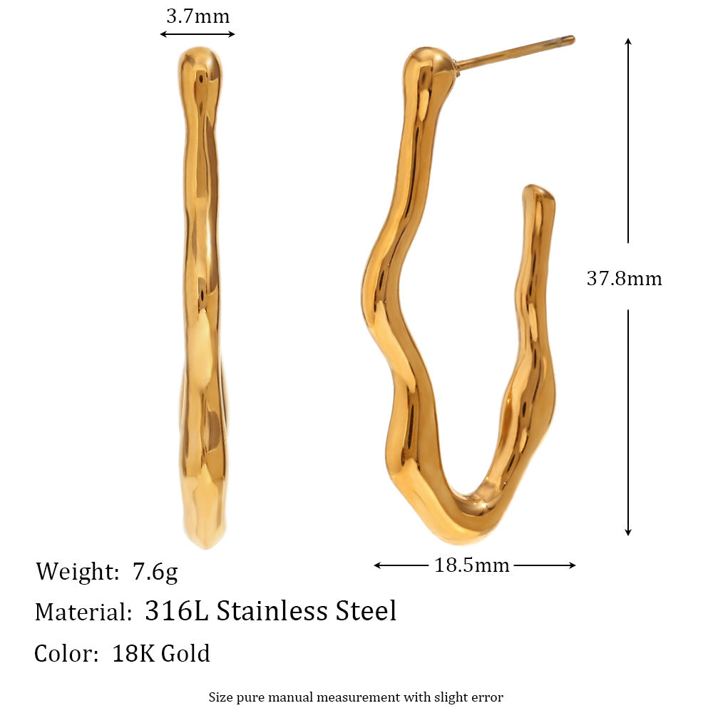 Orecchini a clip in acciaio inossidabile vintage con design geometrico a V, placcati in oro 18 carati e motivo a strati cavi