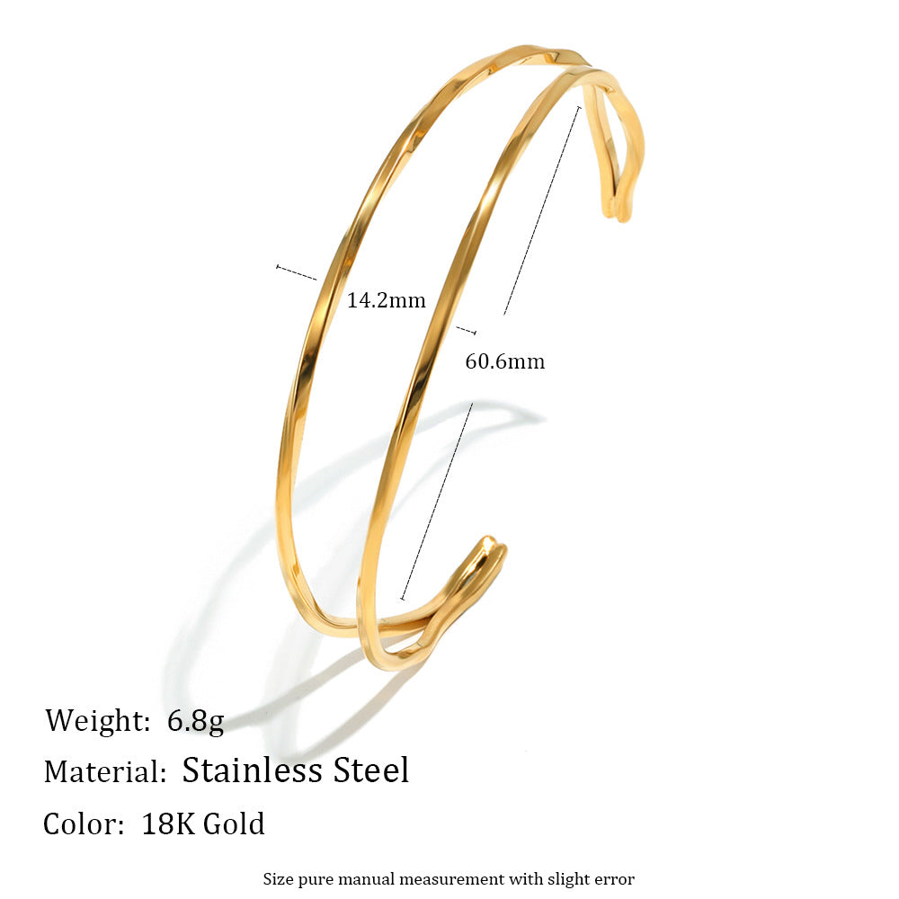 Minimalist Luxury 18K Gold Plated Geometric Twisted Line Stainless Steel Bracelet