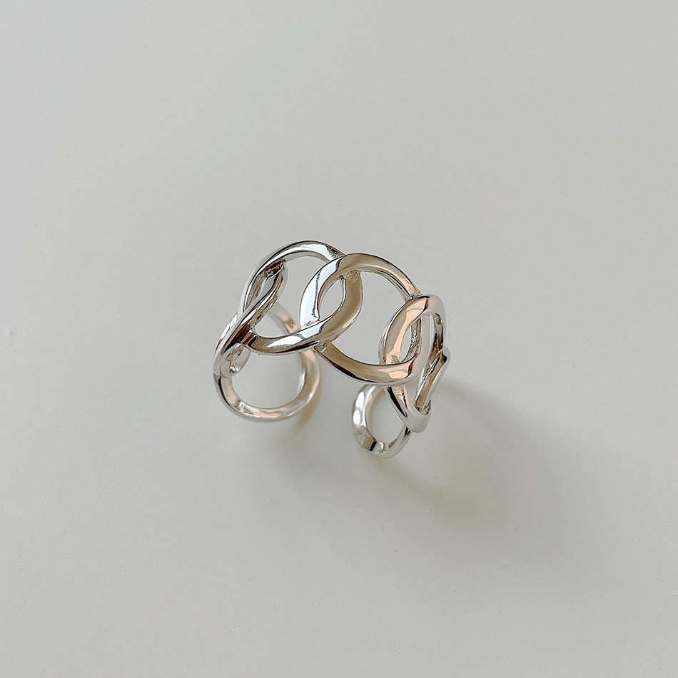 925 Sterling Silver Geometric Round Polished Open Ring