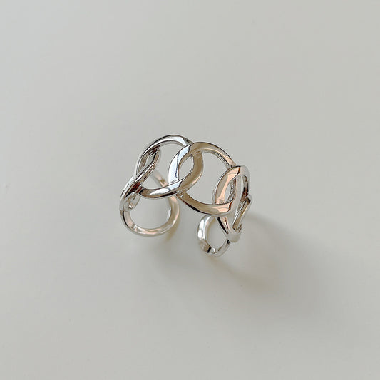 Anillo abierto geométrico redondo pulido de plata de ley 925