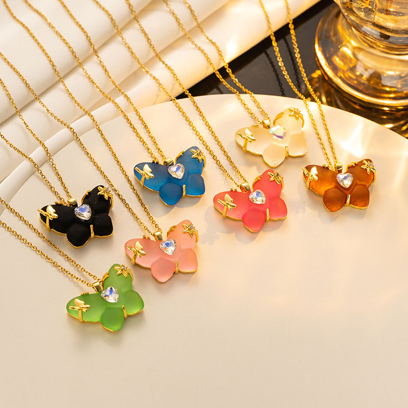 Collana Minimalista da Donna in Acciaio al Titanio a Forma di Farfalla con Micro Pavé di Zirconia, Catenina a O, Gioielli per Clavicola