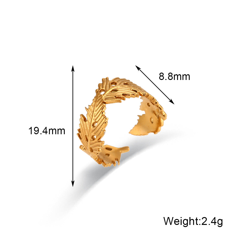 Anello Minimalista Geometrico in Acciaio Inossidabile Placcato Oro 18K con Intarsio di Zirconi da Donna