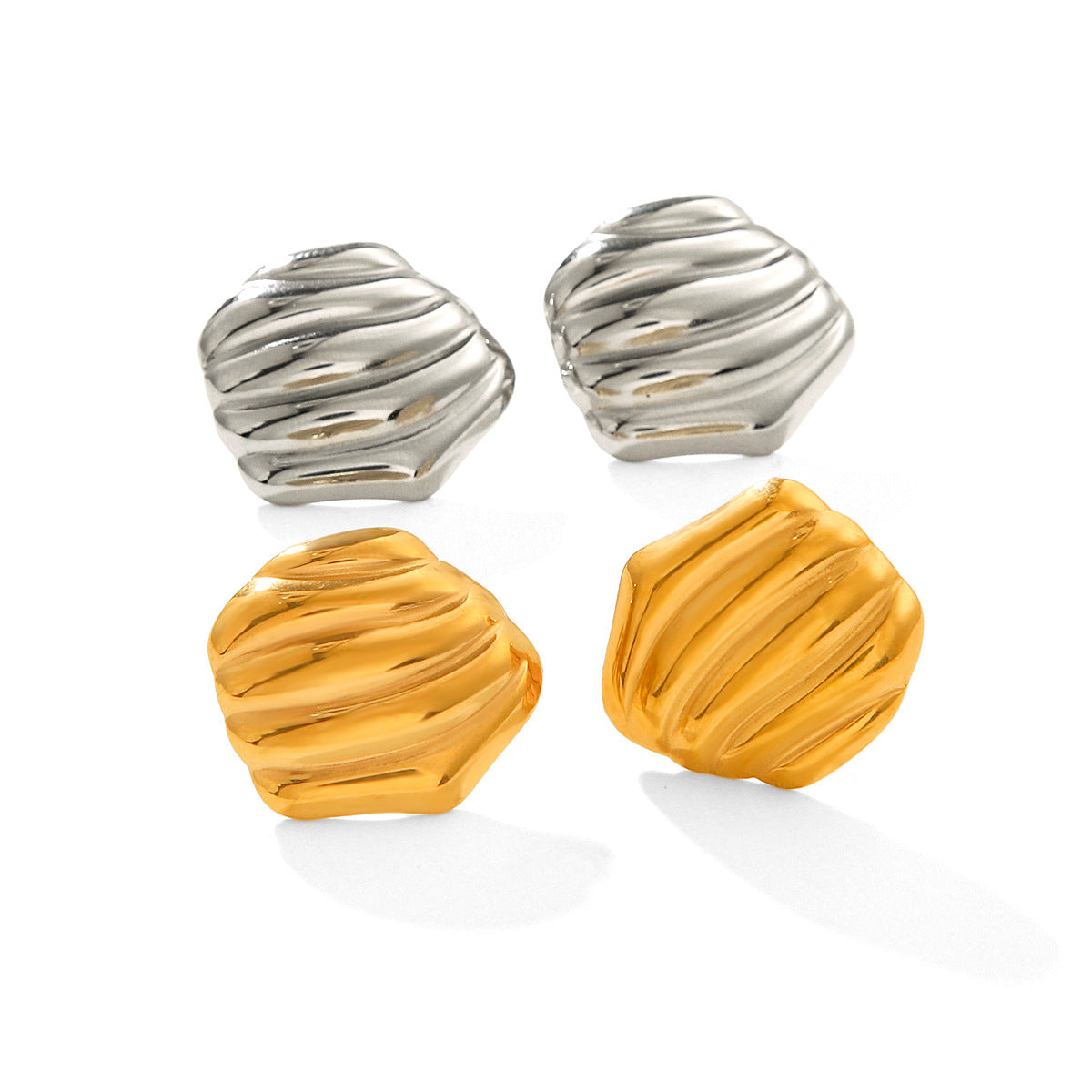 Minimalist Geometric Titanium Steel Stud Earrings with 18K Gold Plating and Rock Texture Finish for Women