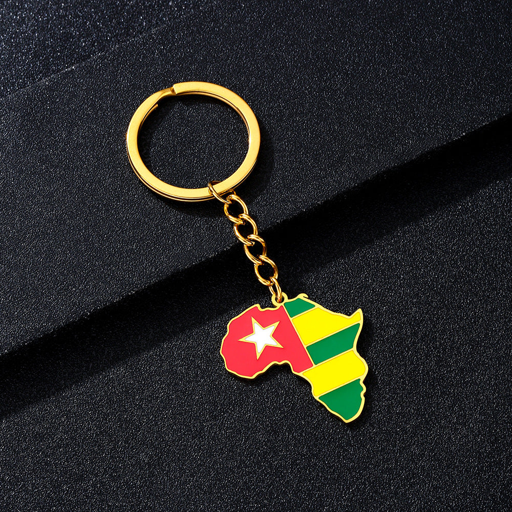 Llavero minimalista de acero inoxidable con forma del continente africano, esmaltado, para regalos y recuerdos