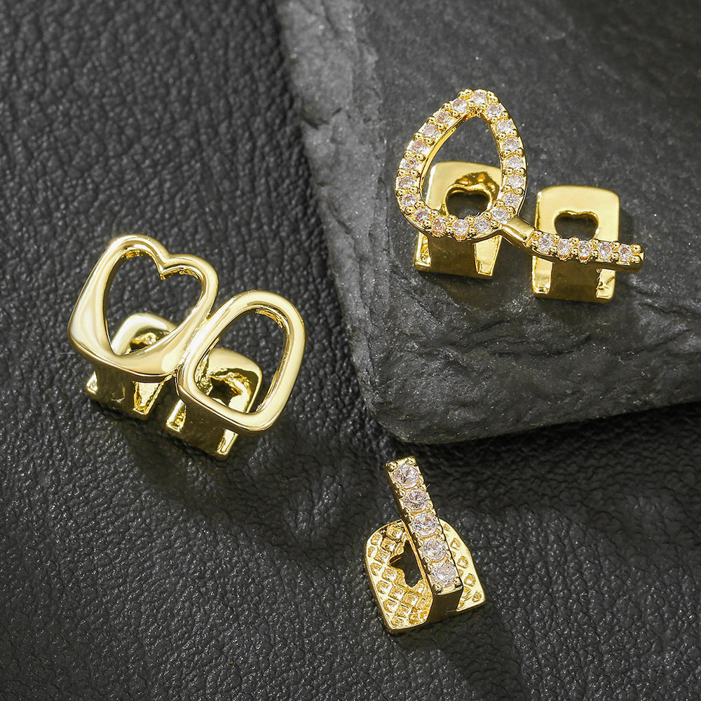 Hip-hop Gold Plated Brass Rhinestone Inlay Teeth Grillz for Men