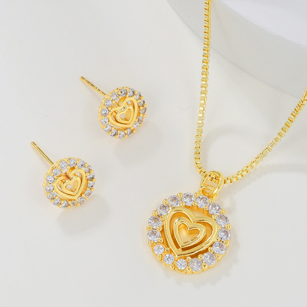 Casual Heart Gold Plated Brass Cubic Zirconia Necklace for Women