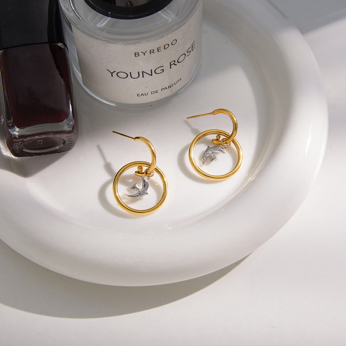 Stainless Steel Plated Dove Bird Hoop Earrings for Women