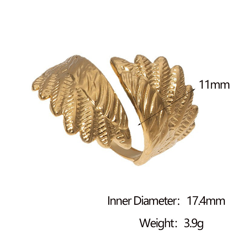 Minimalist Fashion 18K Gold Plated Stainless Steel Wing Open Ring for Women