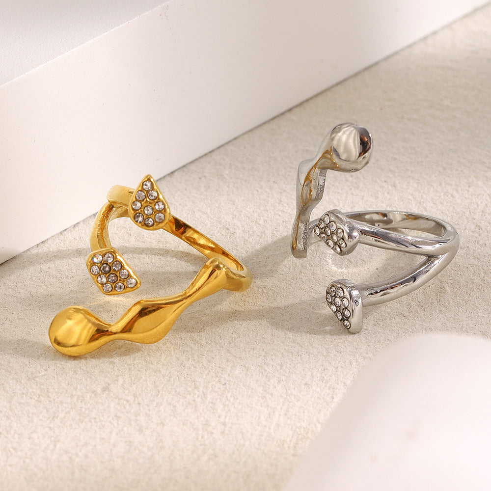 Anillo minimalista geométrico de acero inoxidable con baño de oro de 18 quilates para mujer