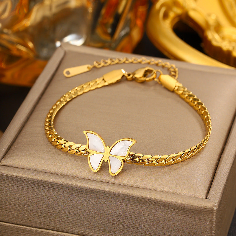 Vintage Sweet Heart Butterfly Geometric Titanium Steel Plated Bracelet for Women