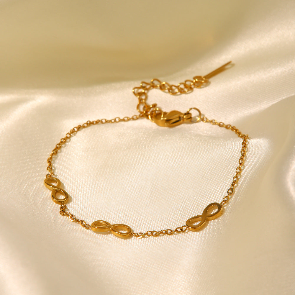 Minimalist Geometric Infinity Symbol Stainless Steel Bracelet with 18K Gold Plating Fashion Jewelry for Women