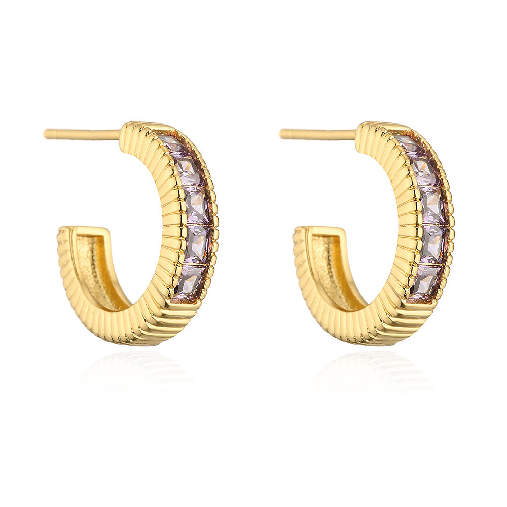 Orecchini da donna geometrici a cerchio in stile vintage color rame con placcatura in oro 18 carati e zirconi cubici