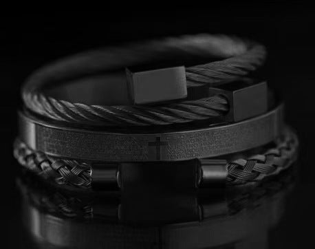 Vintage Geometric Square Letter Plated Titanium Steel Bracelet Set for Unisex