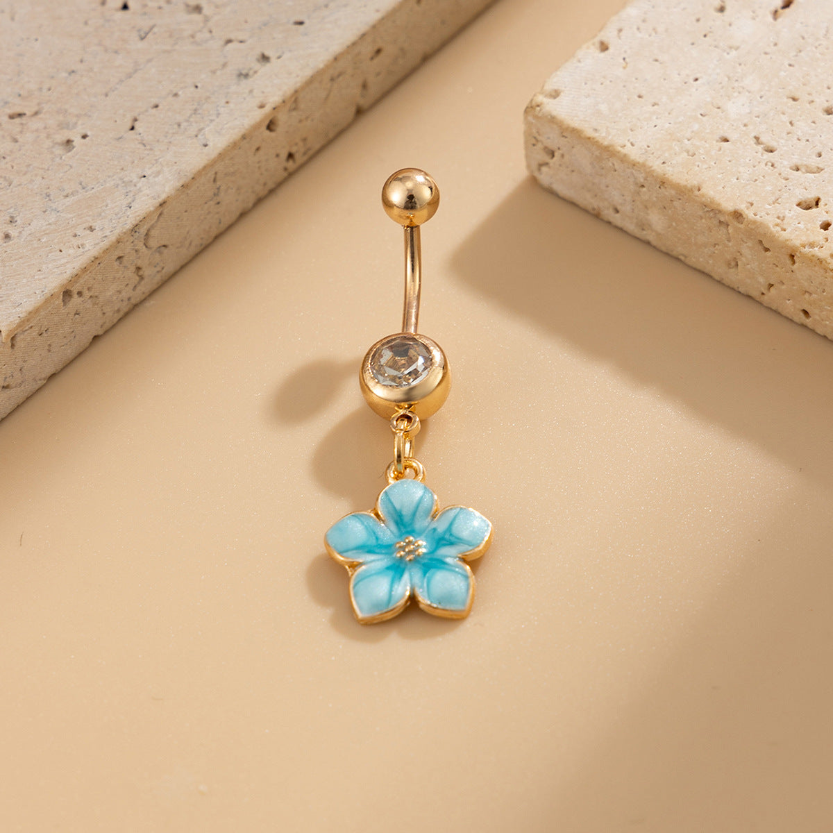Sweet Floral Rhinestone Inlay Drip Oil Plated Stainless Steel Belly Button Ring