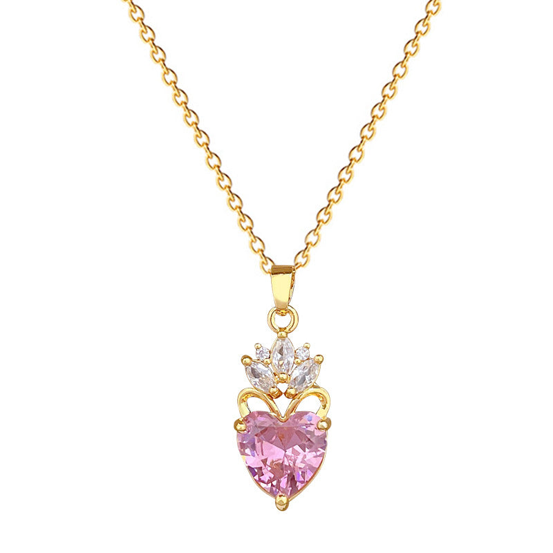Sweet Minimalist Heart Geometric Rhinestone Titanium Steel Necklace for Unisex
