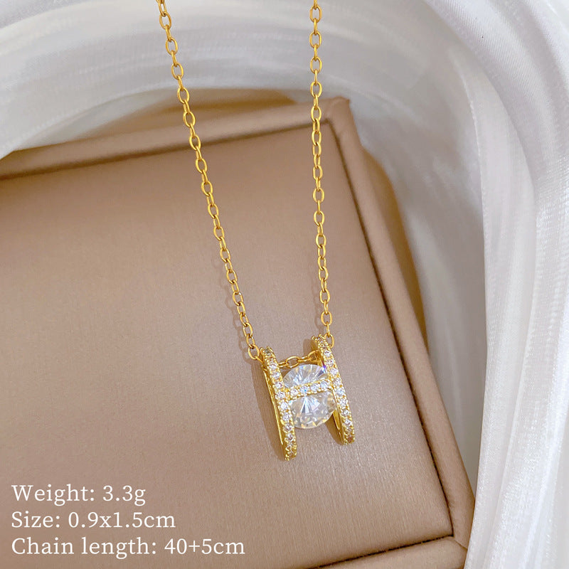 Sweet Minimalist Full Cubic Zirconia Letter Geometric Titanium Steel Necklace for Unisex