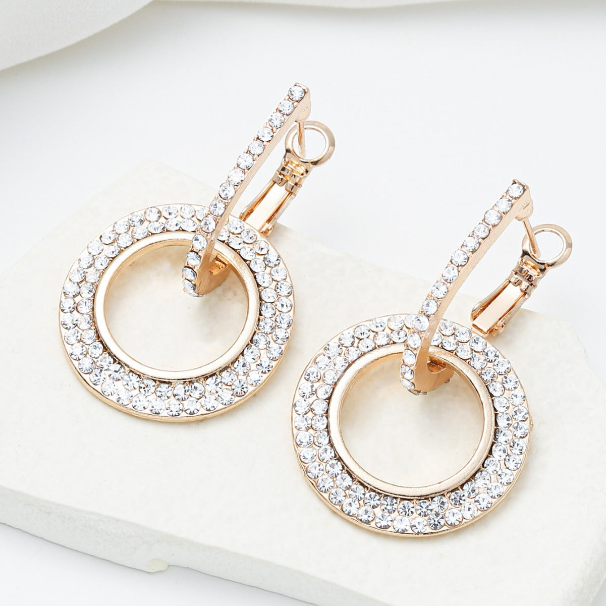 Minimalist Geometric Alloy Stud Earrings with Zircon Inlay for Women