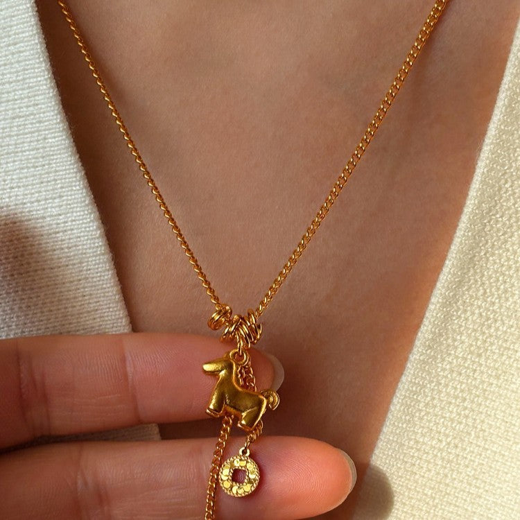 Collana di lusso in rame placcato oro 24K a forma di cavallo per donne, catena clavicola