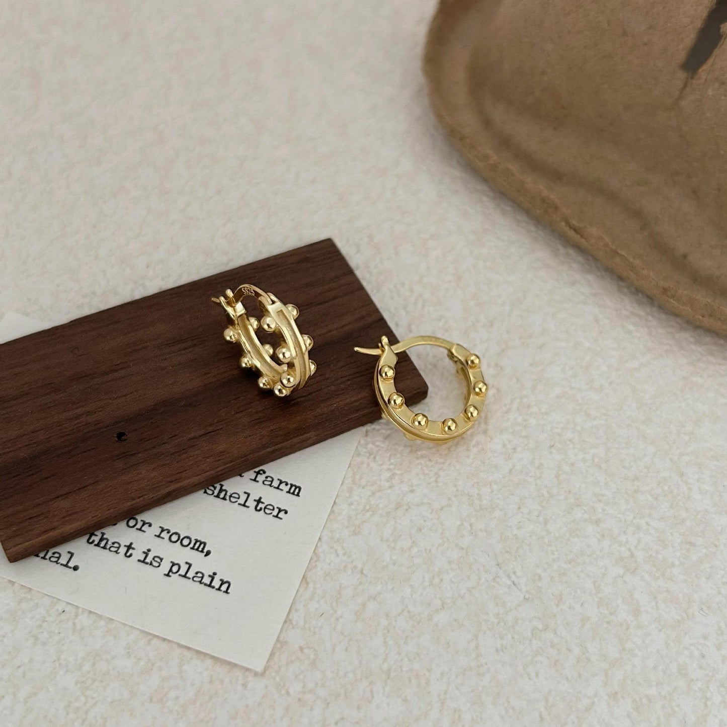 Minimalist Round Bead Stud Earrings in 925 Sterling Silver with Gold Plating, Clean Sweet Aesthetic