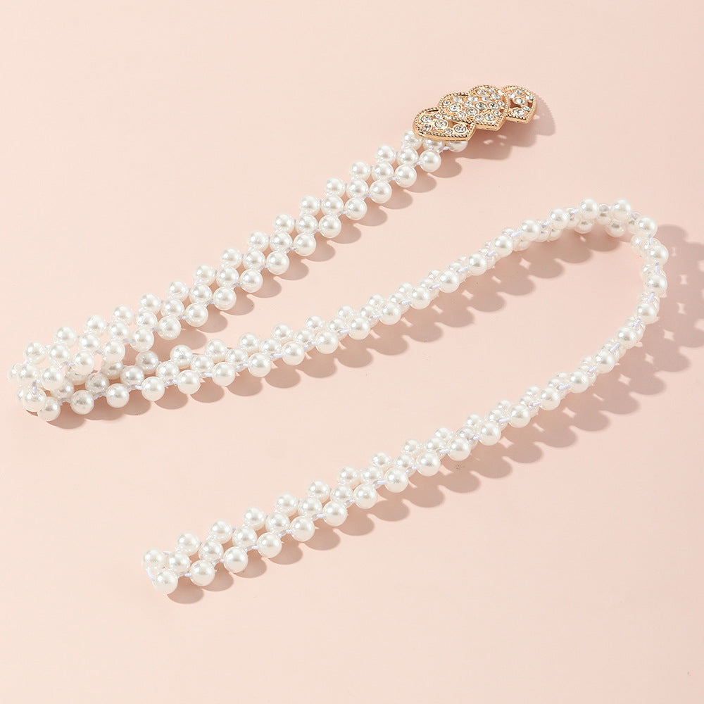 Elegante Catena in Vita a Cuore con Perle da Donna con Accento di Strass e Costruzione in Resina