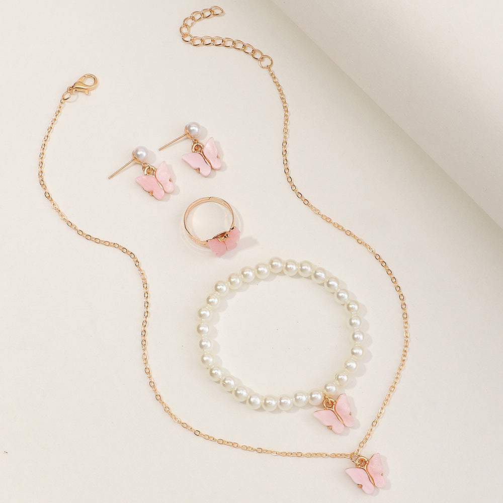 Set Collana con Farfalla per Bambini con Ciondolo in Lega e Finitura Smaltata su Catena Box, per Bambine dai 3 ai 10 Anni, Accessori a Tema Principessa