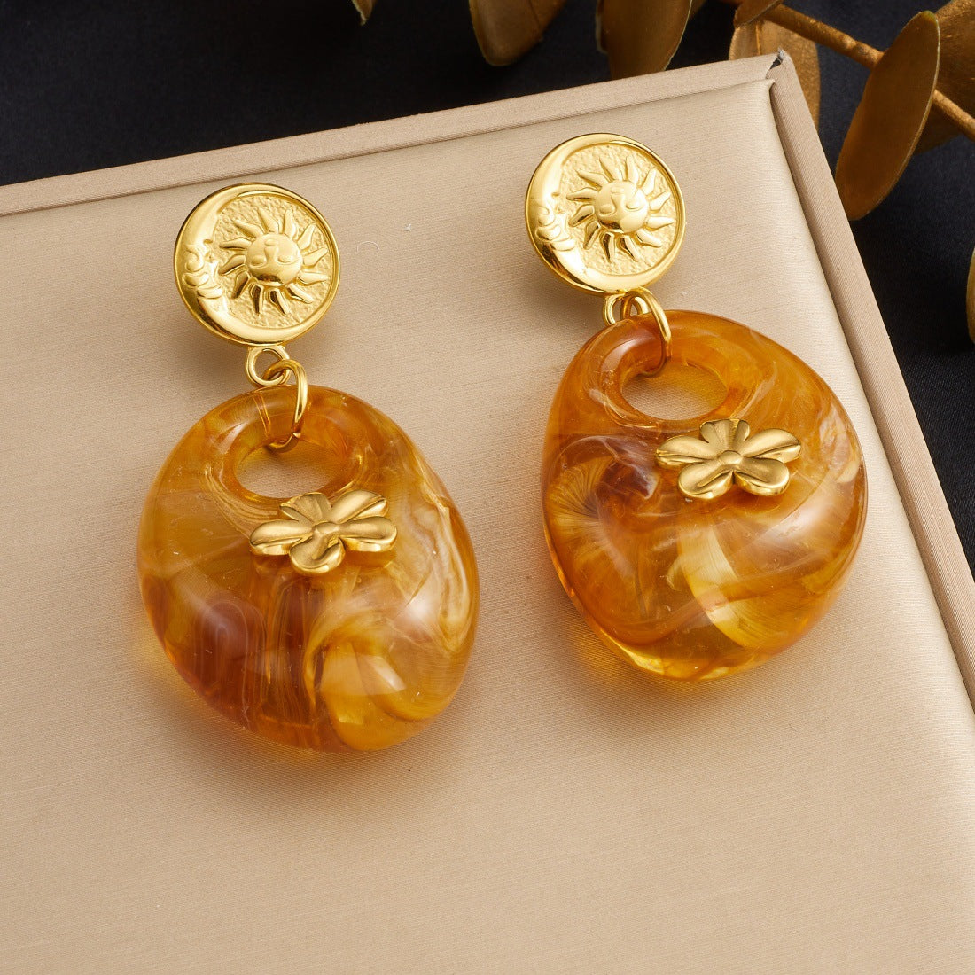 Vintage Geometric Bow Resin Plated Stainless Steel Earrings
