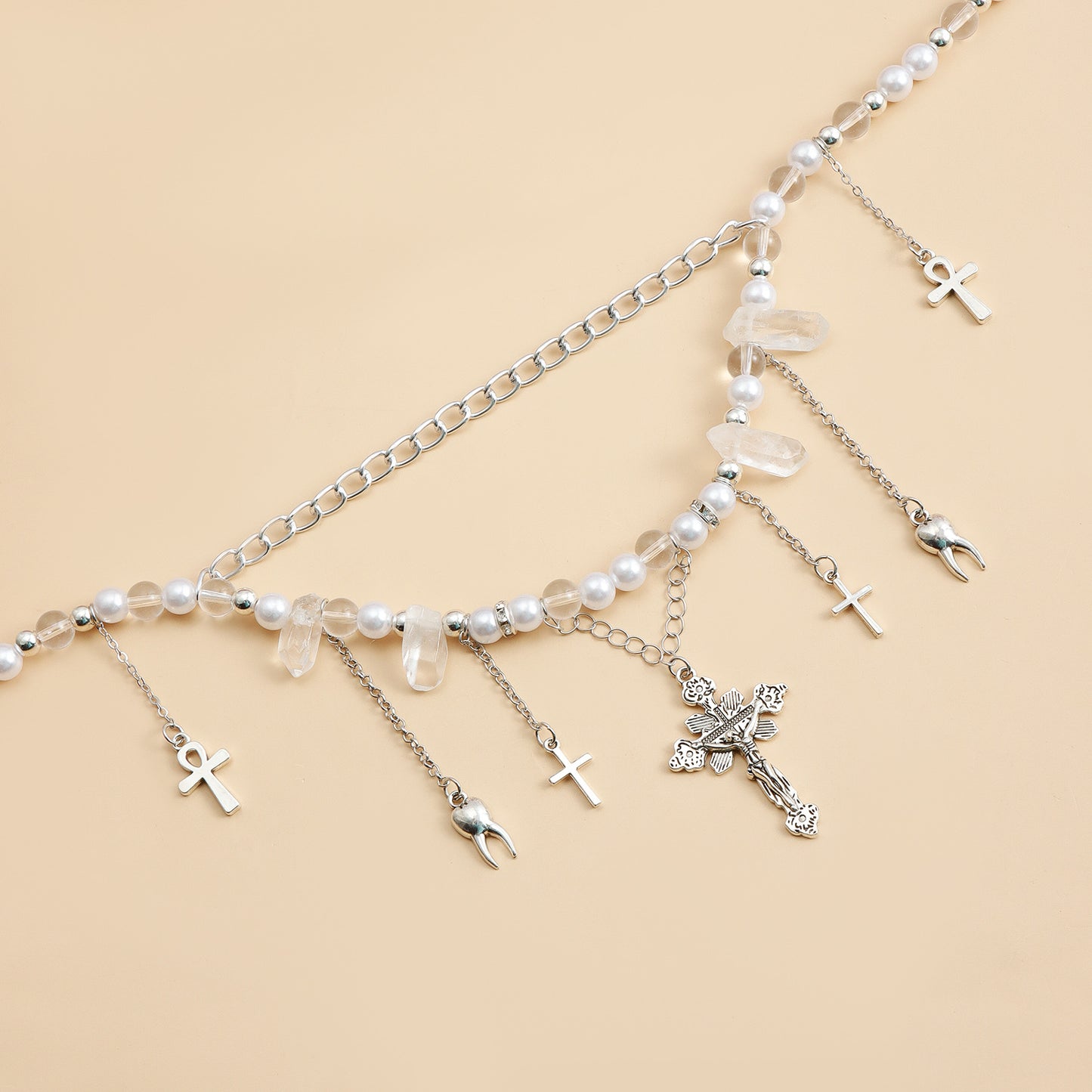Minimalist Cross Pendant Necklace with Alloy Charm and Imitation Pearl Accents on Delicate Clavicle Chain