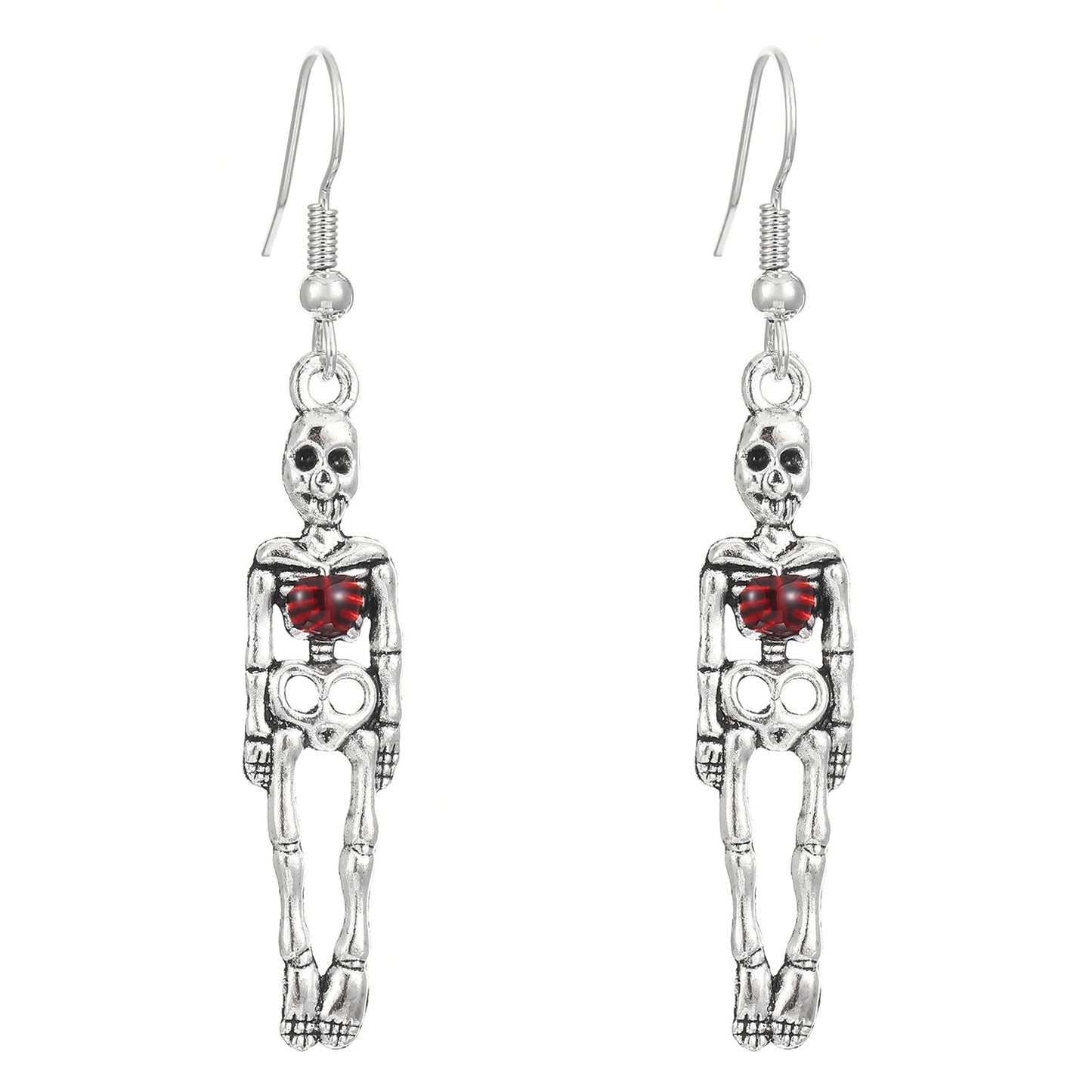 Pendientes de aleación con calavera gótica y corazón para Halloween con acabado chapado unisex