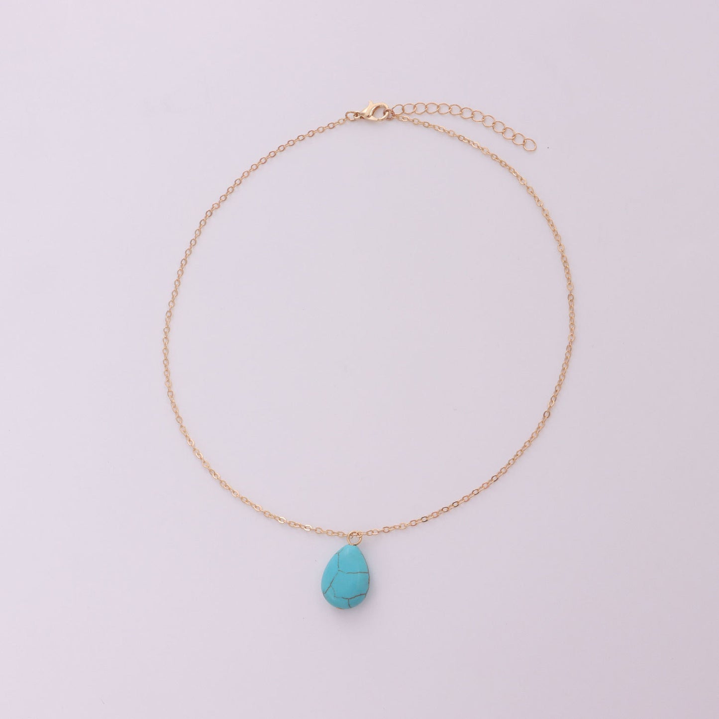 Geometric Turquoise Pendant Necklace for Women with Electroplated Alloy Chain and Irregular Texture Design