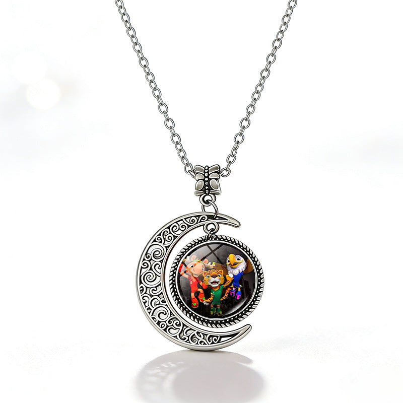 Collana casual unisex in lega placcata con ciondolo rotondo in cristallo geometrico e catena a cavetto
