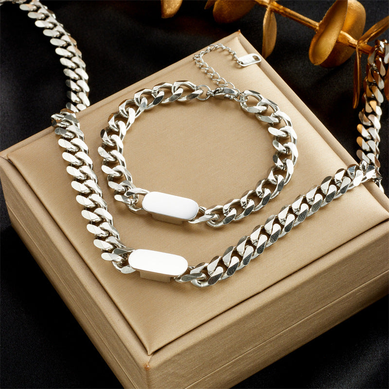 Minimalist Titanium Steel Twisted Chain Necklace and Bracelet Set for Women and Men with Plated Gold Finish