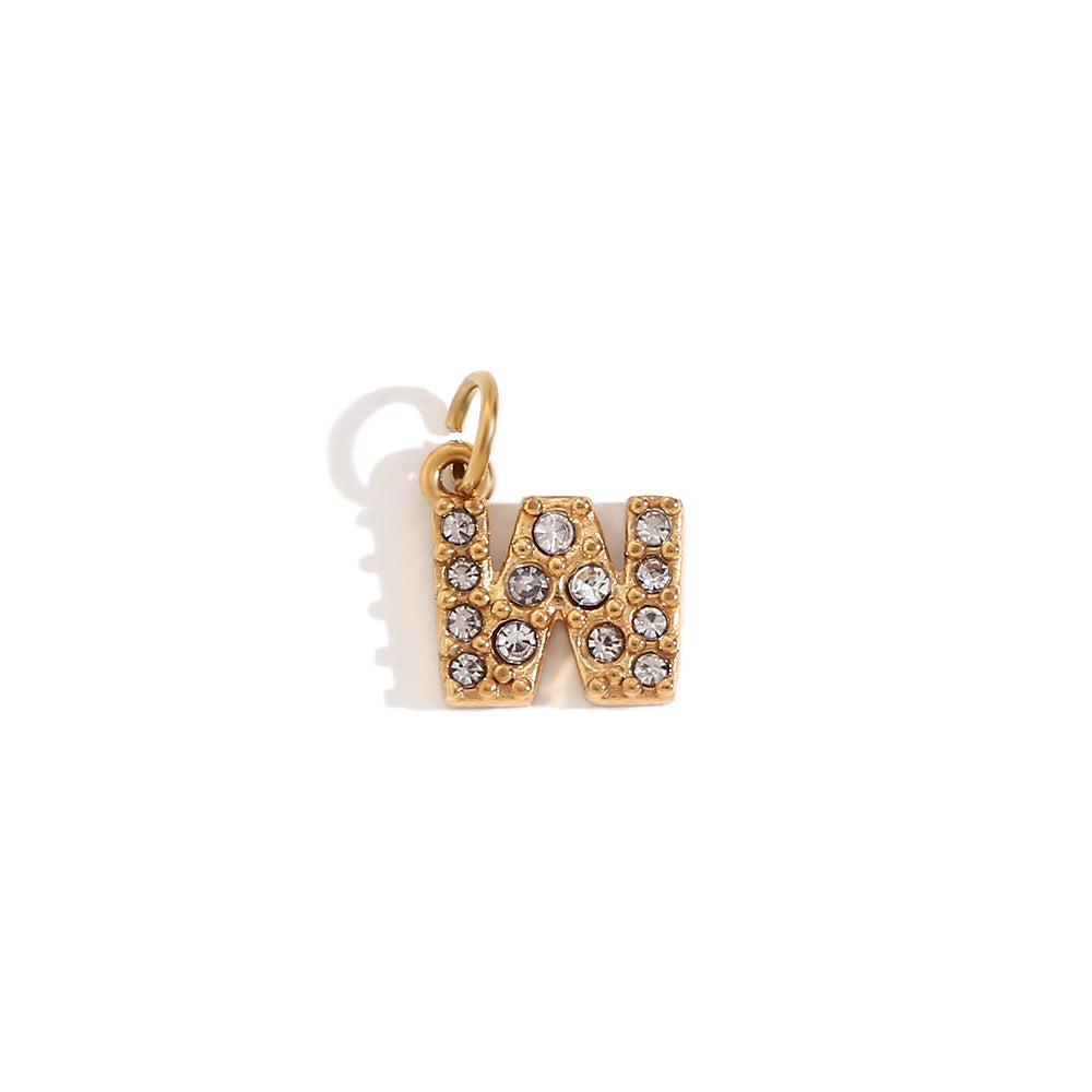 Collana pendente con iniziale in acciaio inossidabile placcato oro 18K e intarsio di strass, stile minimalista