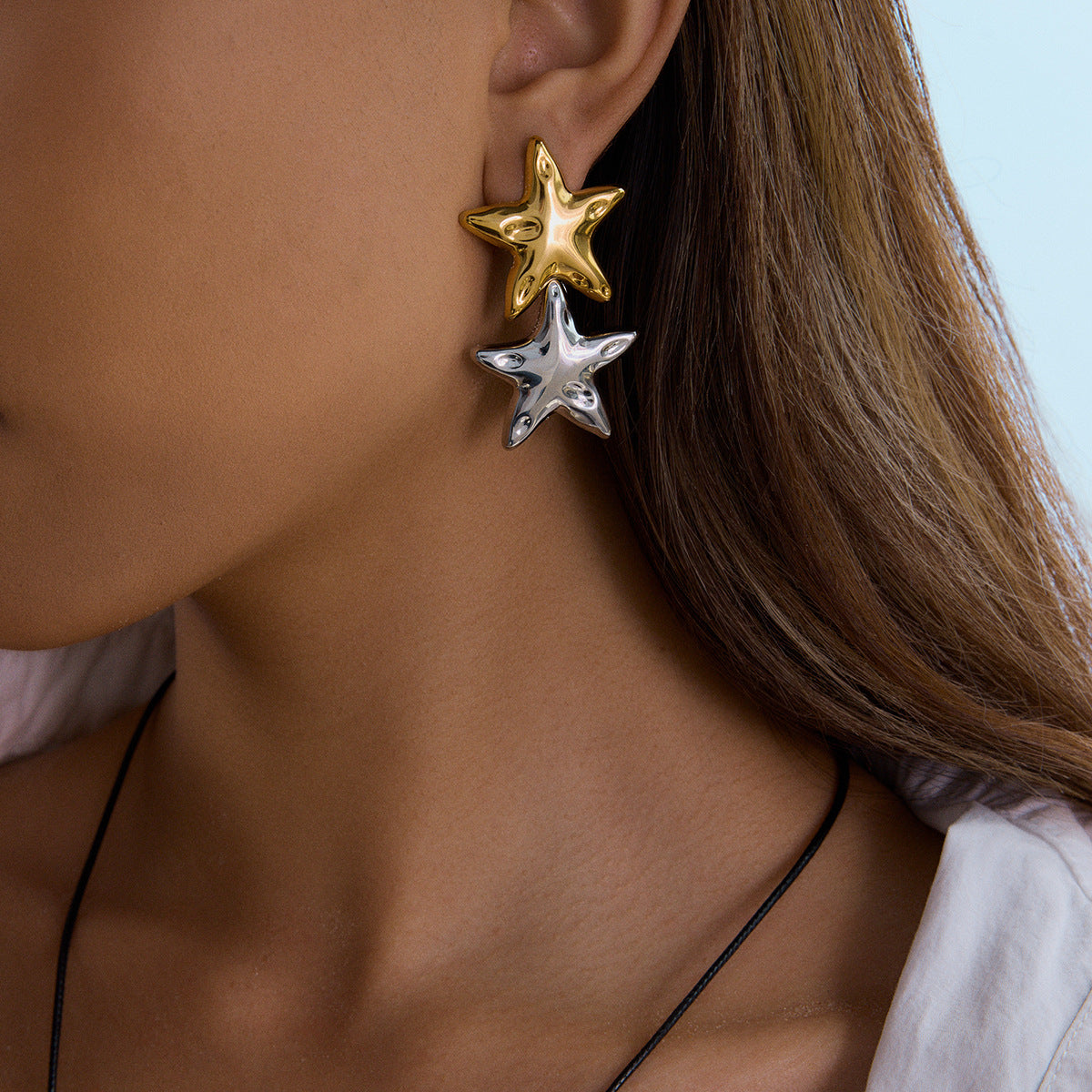 Minimalist Elegant Star Stainless Steel Titanium Steel Plated Necklace Earring Ring Set for Women