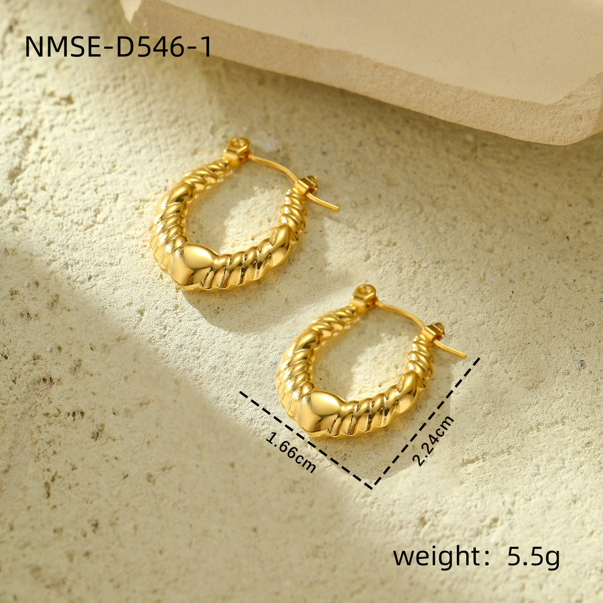 Orecchini da donna in acciaio al titanio con texture geometrica alla moda e finitura placcata, perni ipoallergenici in acciaio inossidabile con un lussuoso fascino minimalista