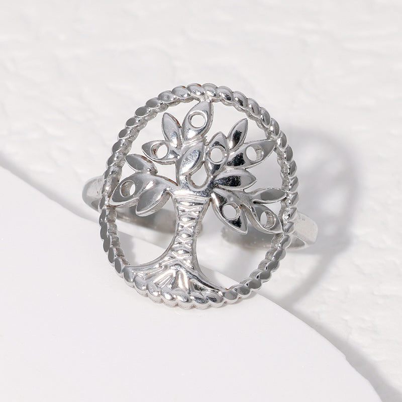 Minimalist World Tree Stainless Steel Adjustable Finger Ring for Women with Plated Finish