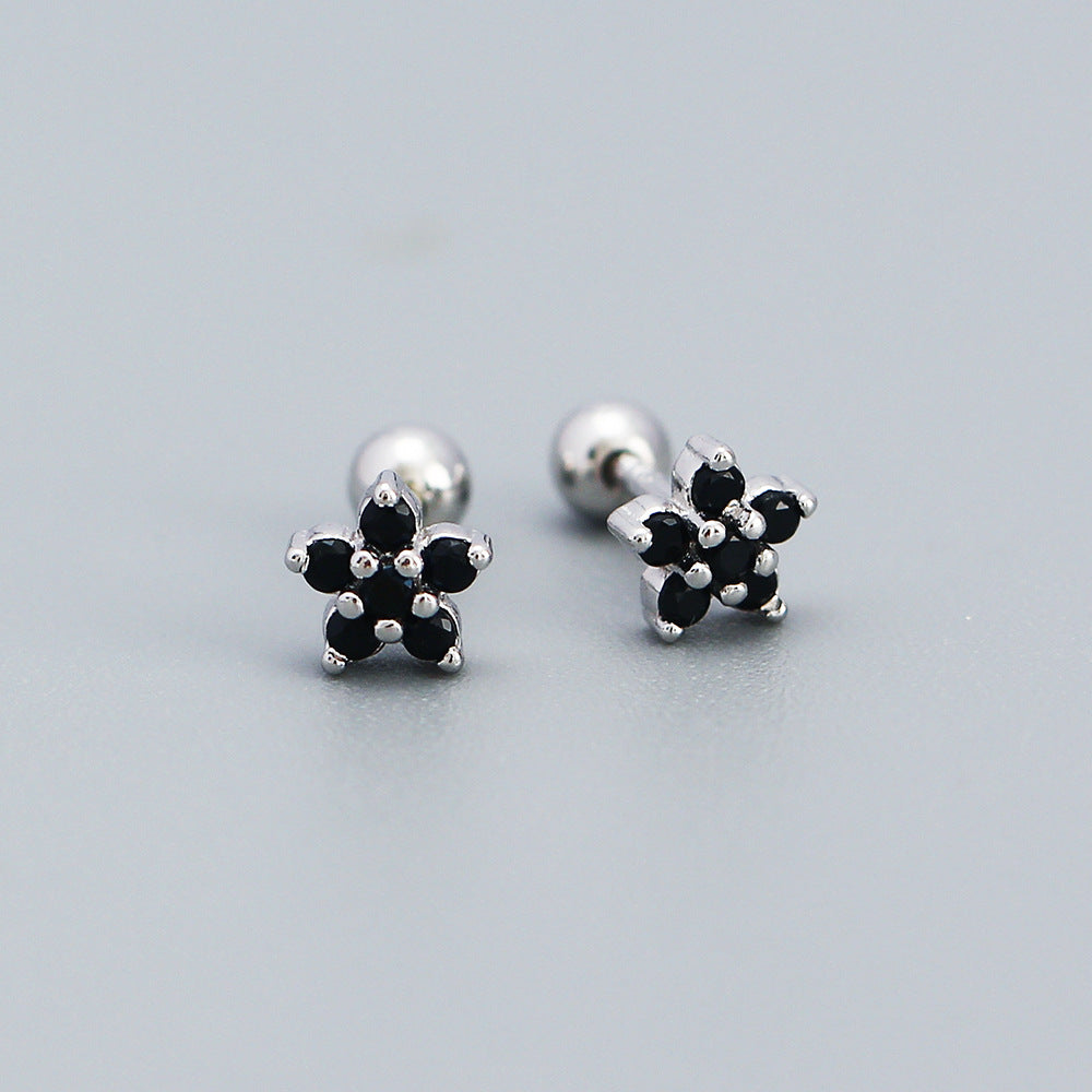 Pendientes de tuerca minimalistas de plata con diseño floral y circonita para mujer, pendientes de plata de ley 925 tipo ear cuff y piercing para cartílago
