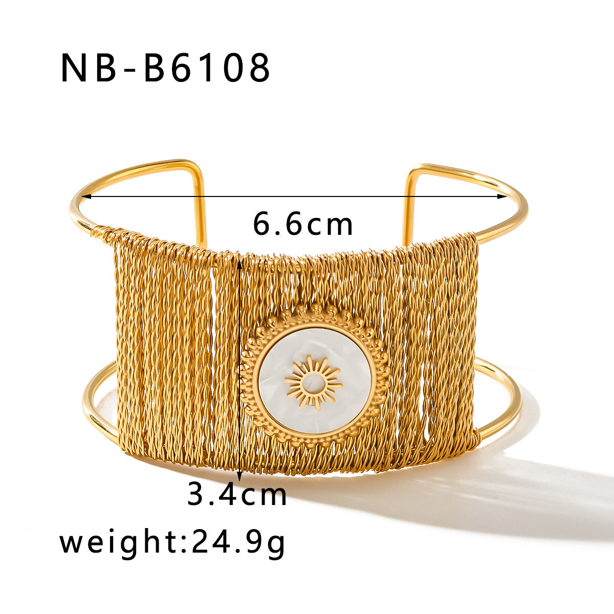 Minimalist Wide Cuff Bracelet in Titanium Steel with 18K Gold Plating and Natural Stone Inlay for Women