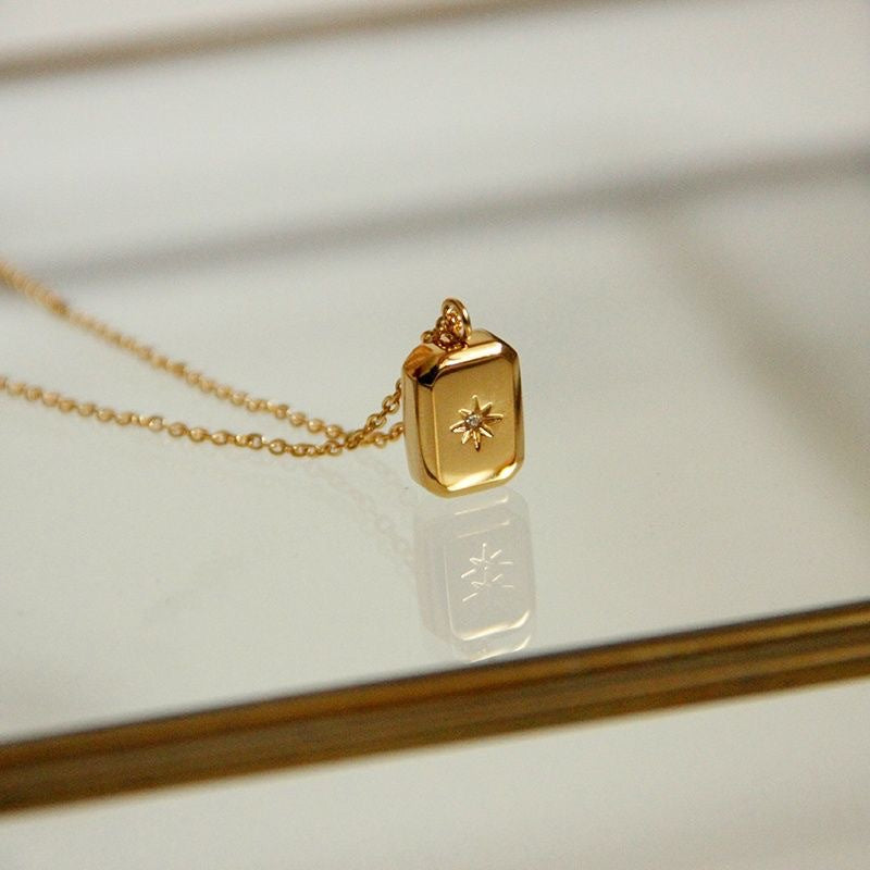 Minimalist Geometric Octagram Pendant Necklace in Titanium Steel with Gold Plating for Women