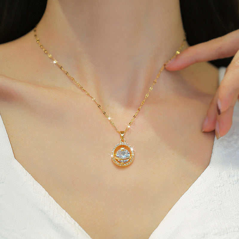 Collana con ciondolo geometrico di lusso da donna in acciaio inossidabile con strass catena girocollo in acciaio al titanio