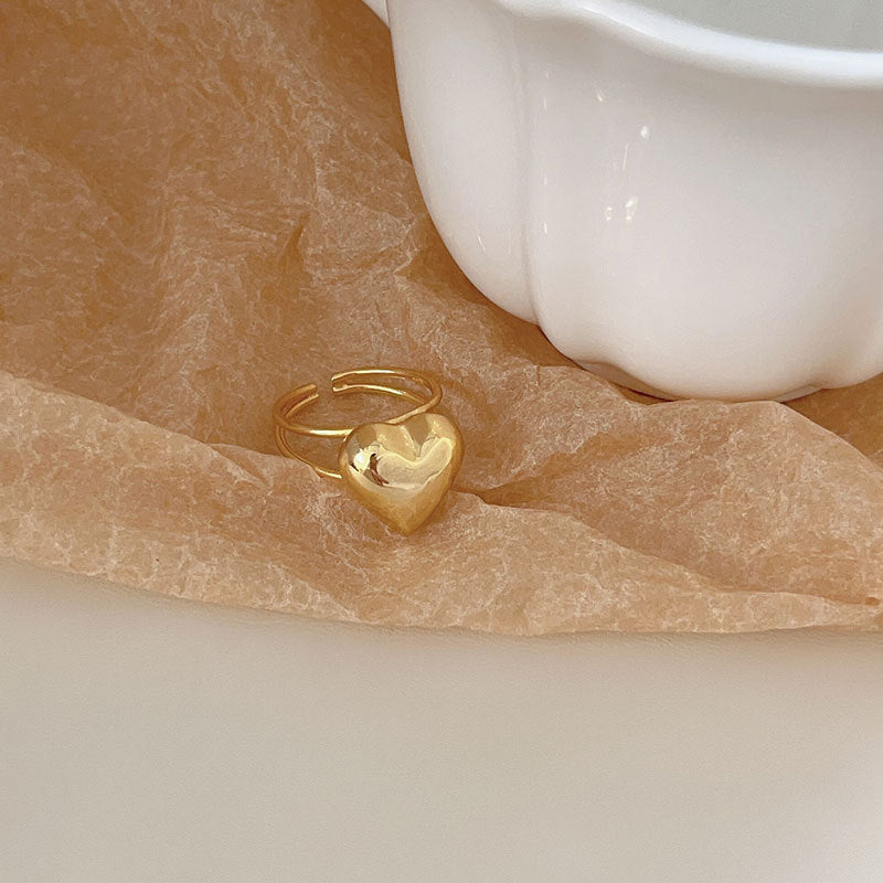 Anillo Ajustable de Plata Esterlina 925 con Forma de Corazón Vintage y Acabado Antiguo para Mujer