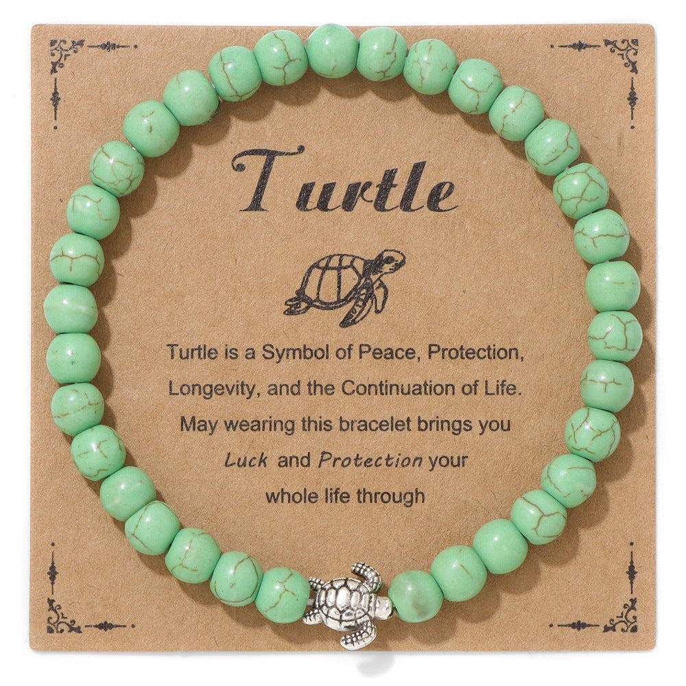 Vintage Minimalist Animal Stone Beaded Bracelet Unisex Sea Turtle Charm