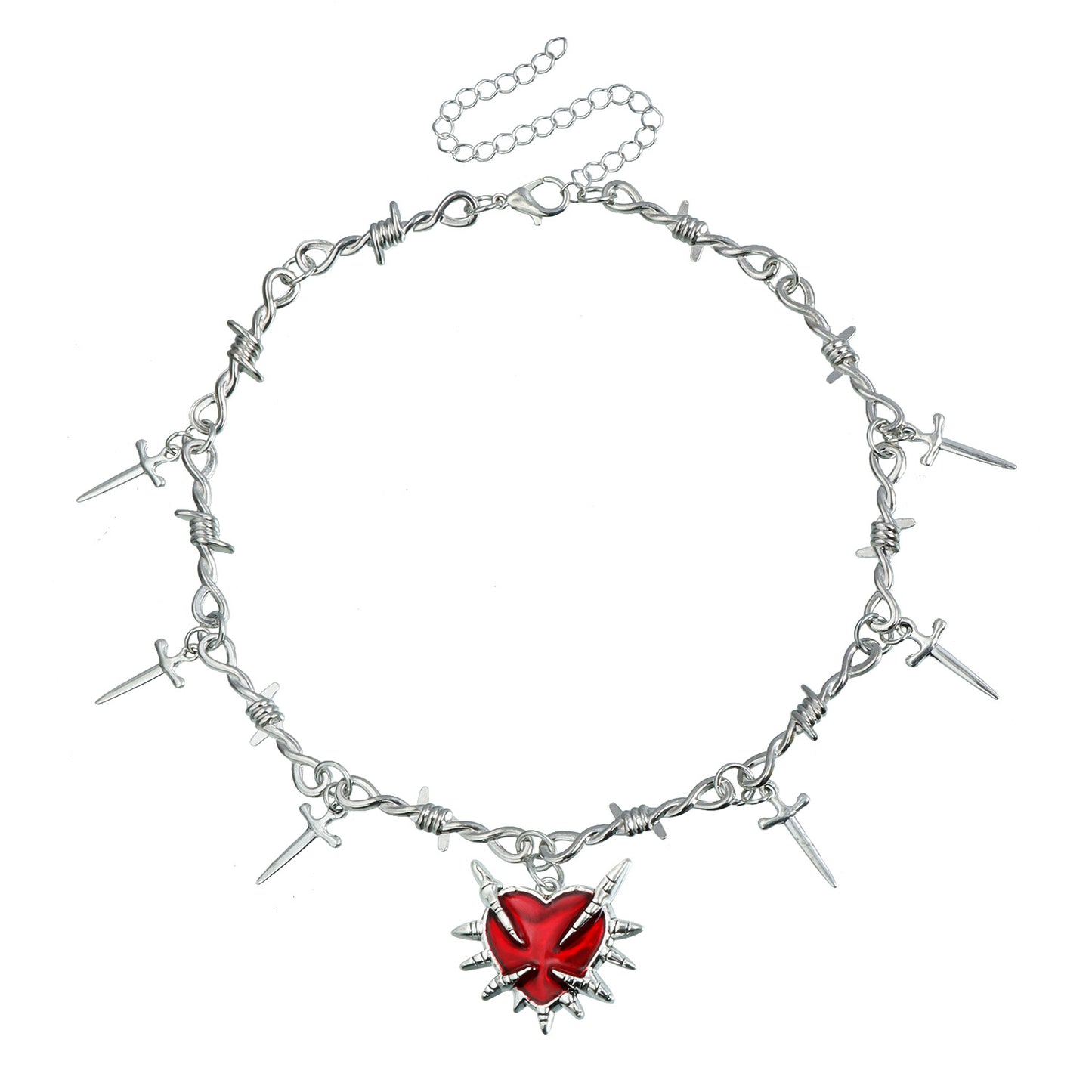 Punk Style Heart-Shaped Geometric Alloy Pendant Necklace with Plated Finish for Women