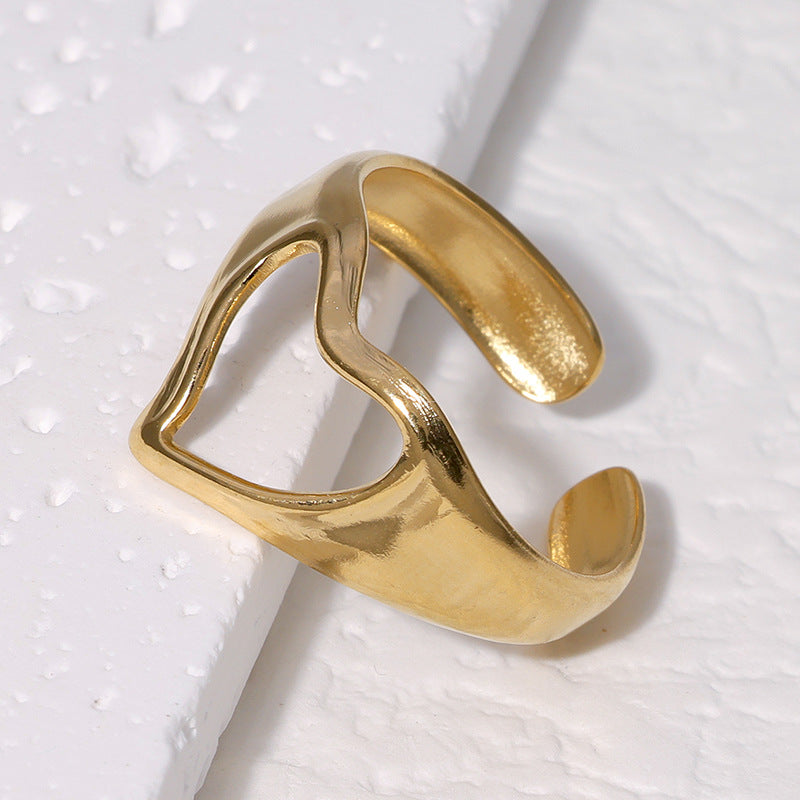 Anello Carino Cavo a Cuore Aperto Gioielli da Donna in Acciaio Inossidabile Placcato Oro 18K