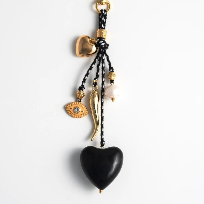 Macaron Color Heart Shape Alloy Plated Cable Chain Bag Strap with Pearl Inlay
