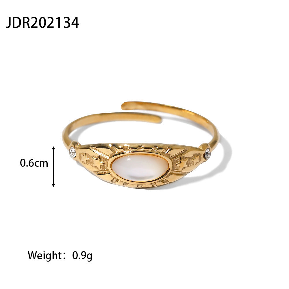 Minimalist Geometric Stainless Steel Ring with Cubic Zirconia 18K Gold PVD Plated for Women