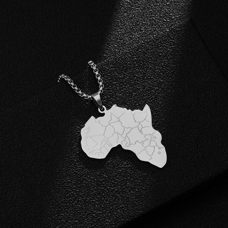 Collana con Ciondolo Mappa dell'Africa Placcato Oro in Acciaio al Titanio Stile Retro Hip-Hop con Ciondolo Elefante su Catena di Perle Quadrate per Unisex