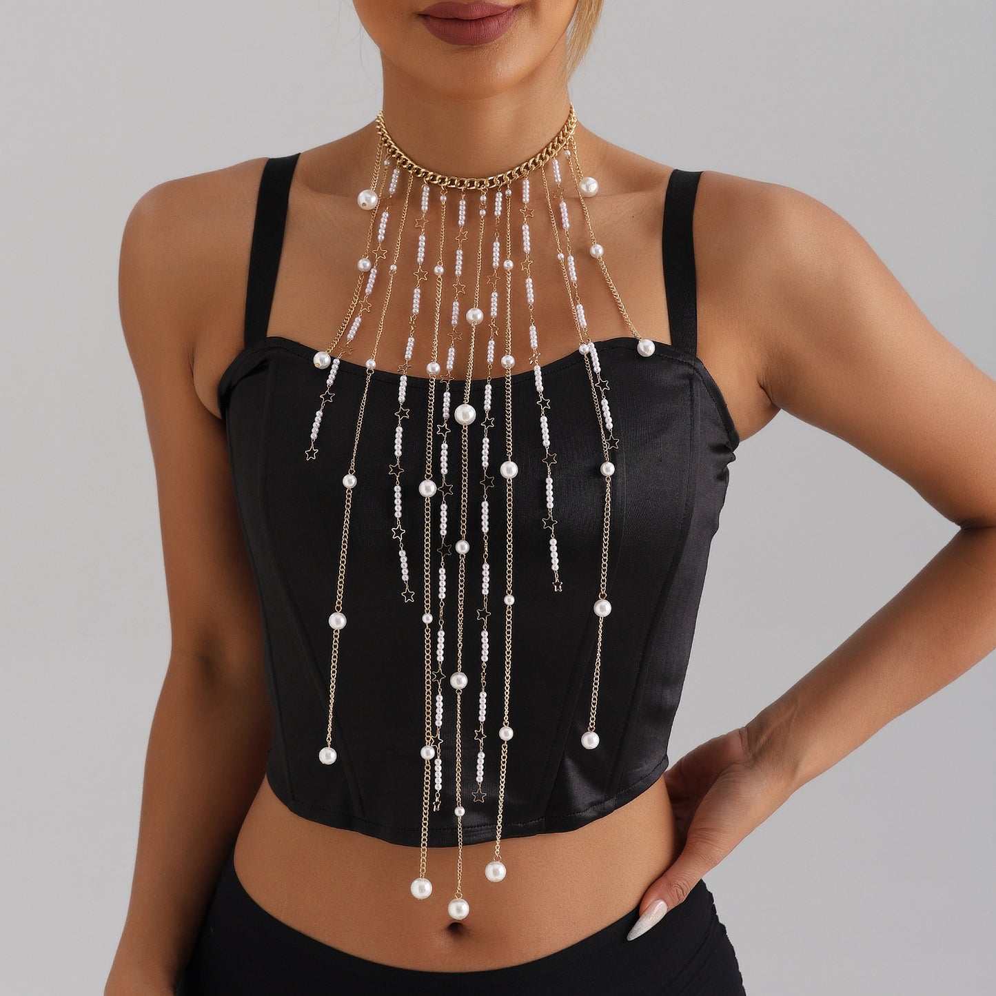 Punk Casual Faux Pearl Tassel Body Chain for Women