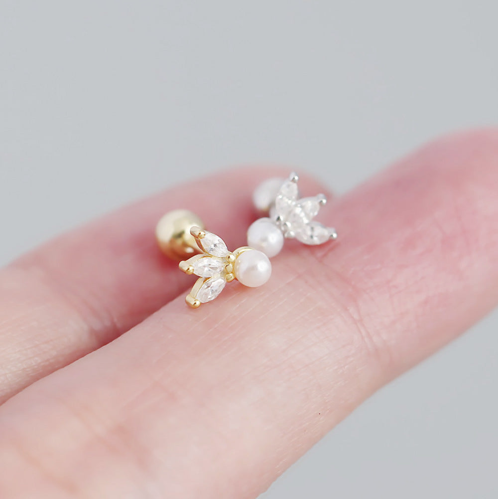 Elegant 925 Sterling Silver Geometric Marquise Cubic Zirconia Screw Back Stud Earrings for Women