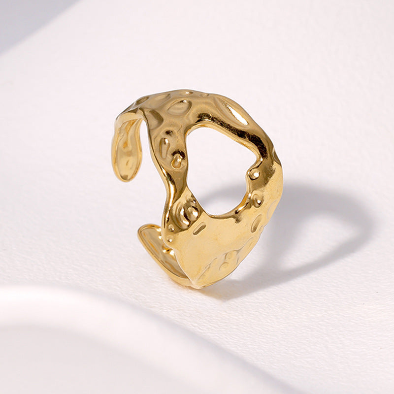 Asymmetric Gold Plated Stainless Steel Adjustable Ring for Women